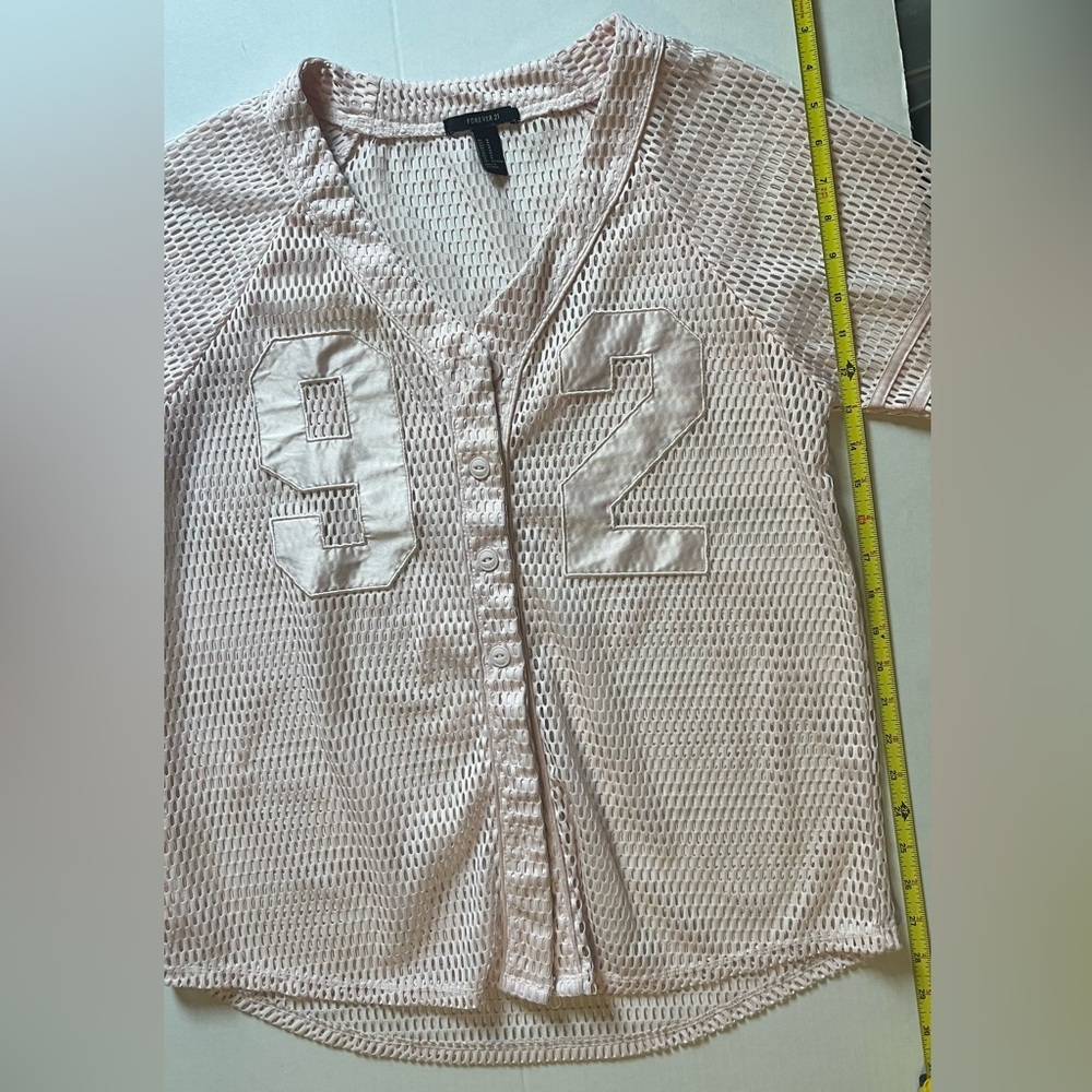 Forever 21 Light Pink Mesh Button-Up Jersey Top - 92
